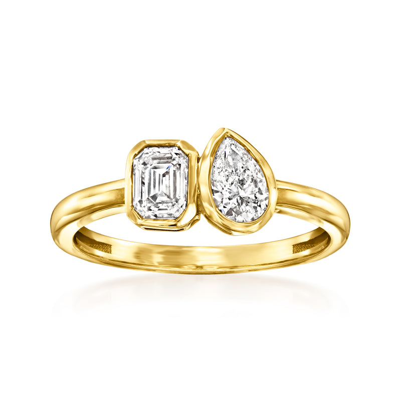 Diamond toi et moi ring in 14kt yellow gold with two set stones