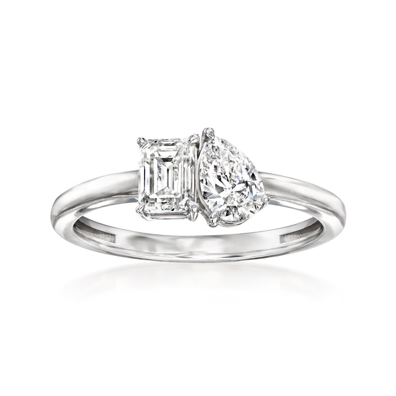 14kt white gold toi et moi diamond ring with emerald-cut and pear-cut stones
