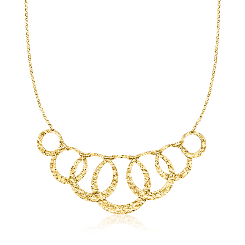 Gold-tone graduated multi-circle necklace with linked rings and cable chain