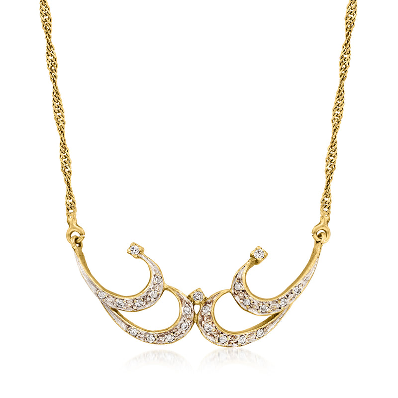 18kt yellow gold diamond swirl U-pendant necklace with textured chain
