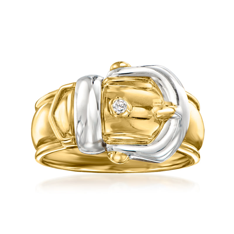 Buckle ring with platinum double-bar setting, 18kt yellow gold accents, round diamond
