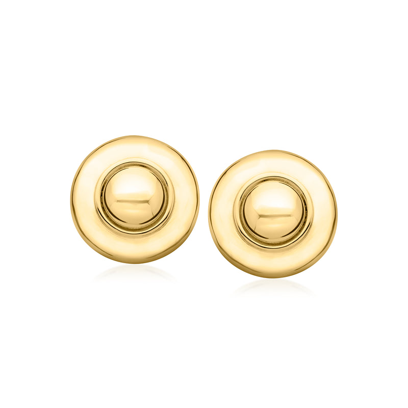 Gold-tone round button post earrings with polished concentric circles