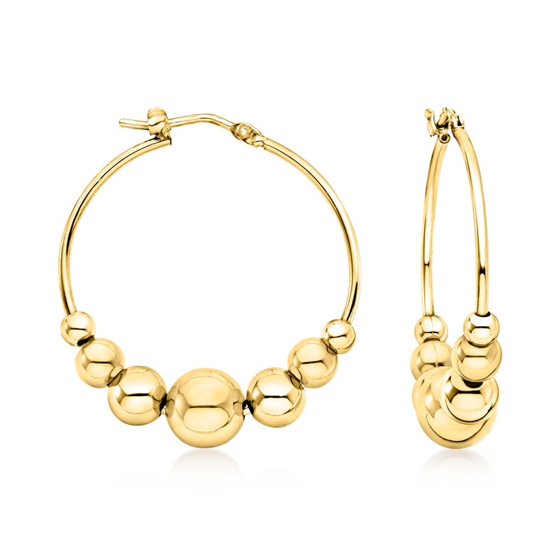 Gold over sterling graduated bead hoop earrings, round hoop with clustered beads