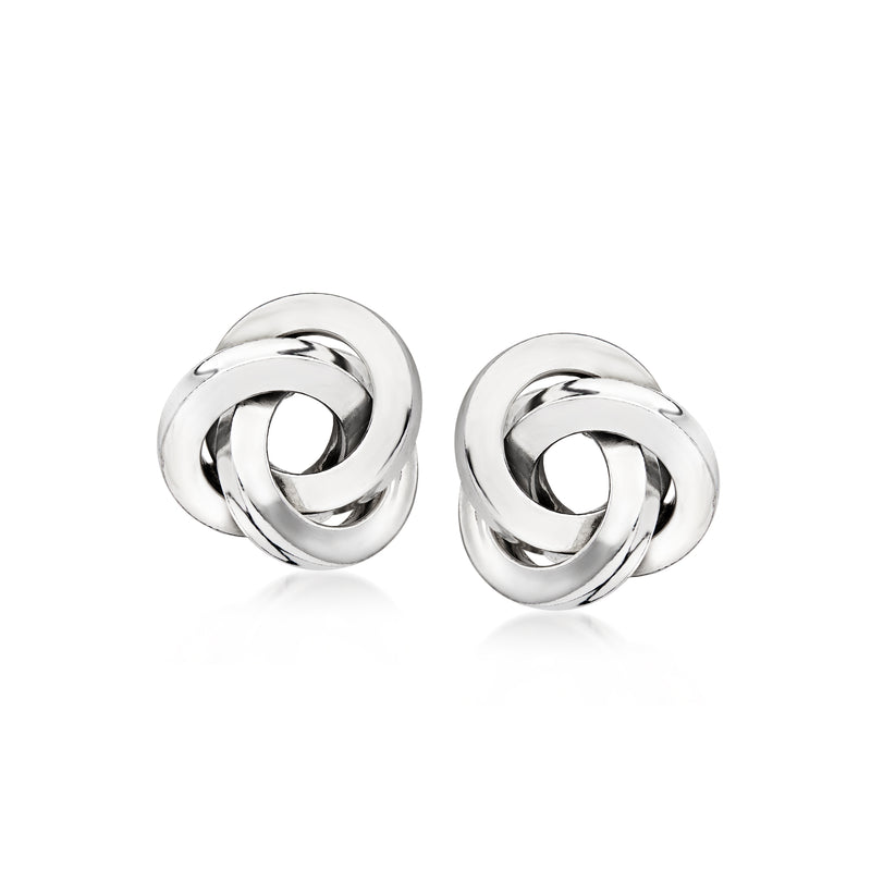 Sterling silver knot stud earrings with polished braided round design
