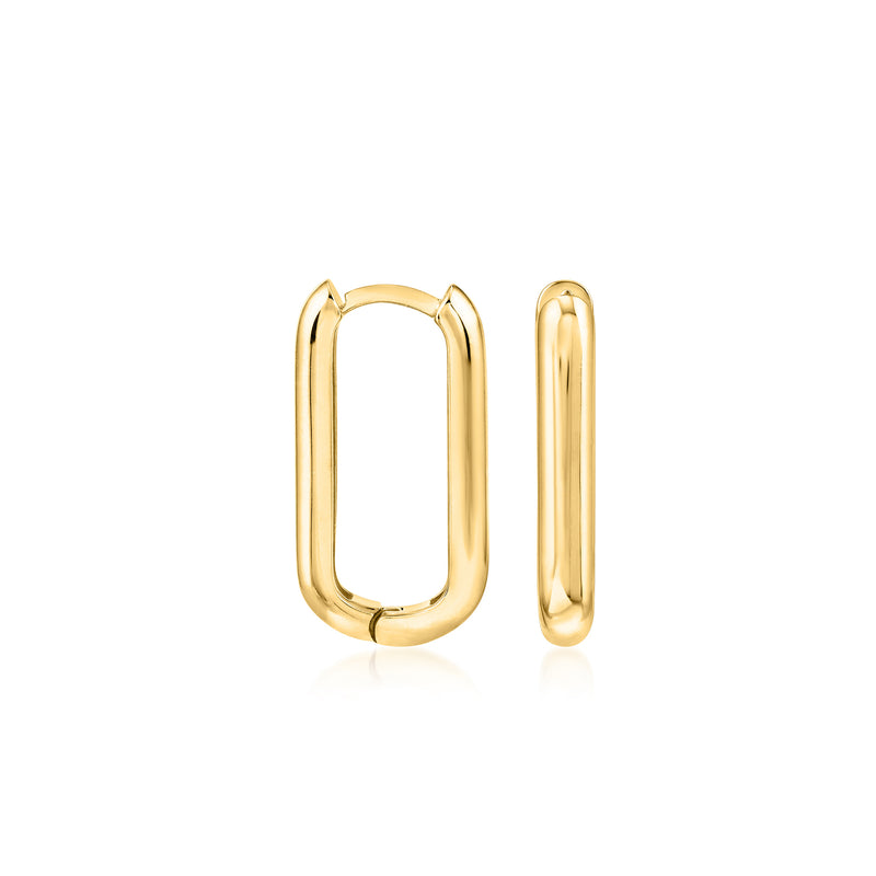 14kt yellow gold paper clip link hoop earrings, rectangular hinged hoops
