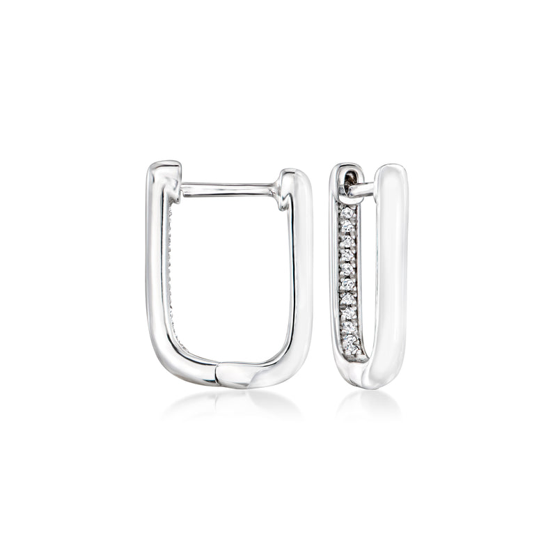 Sterling silver paper clip link hoop earrings with white enamel and diamond accents