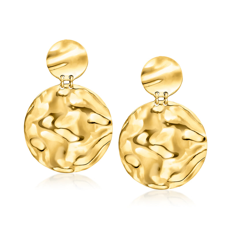 Gold over sterling drop earrings with textured satin and polished disc charms