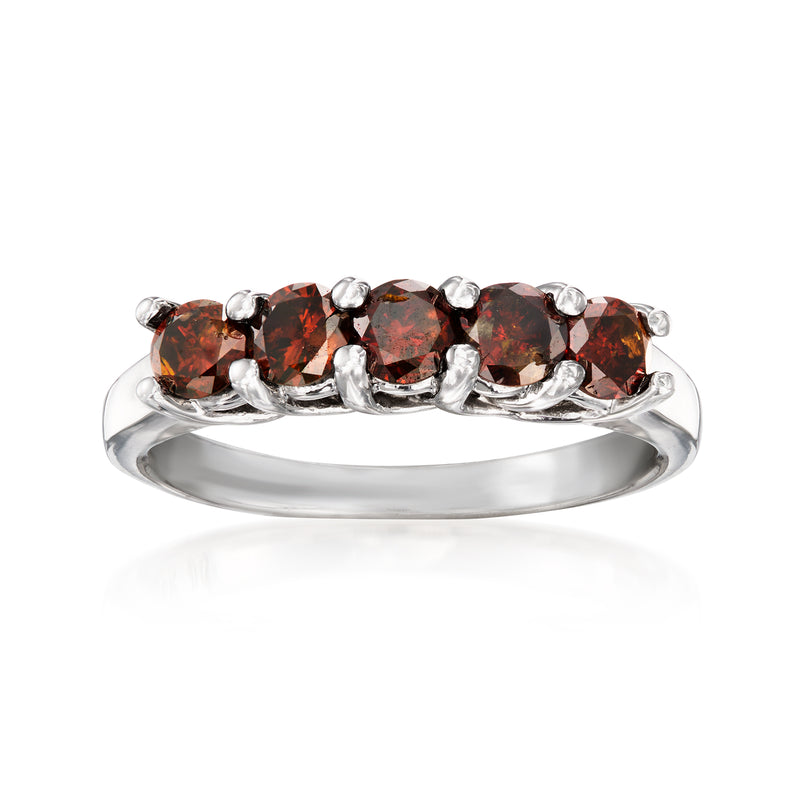 14kt white gold ring with five round brown diamonds in shared prong setting