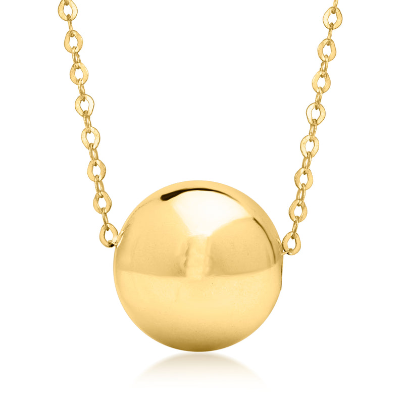 14kt yellow gold bead necklace with round domed bead pendant and link chain