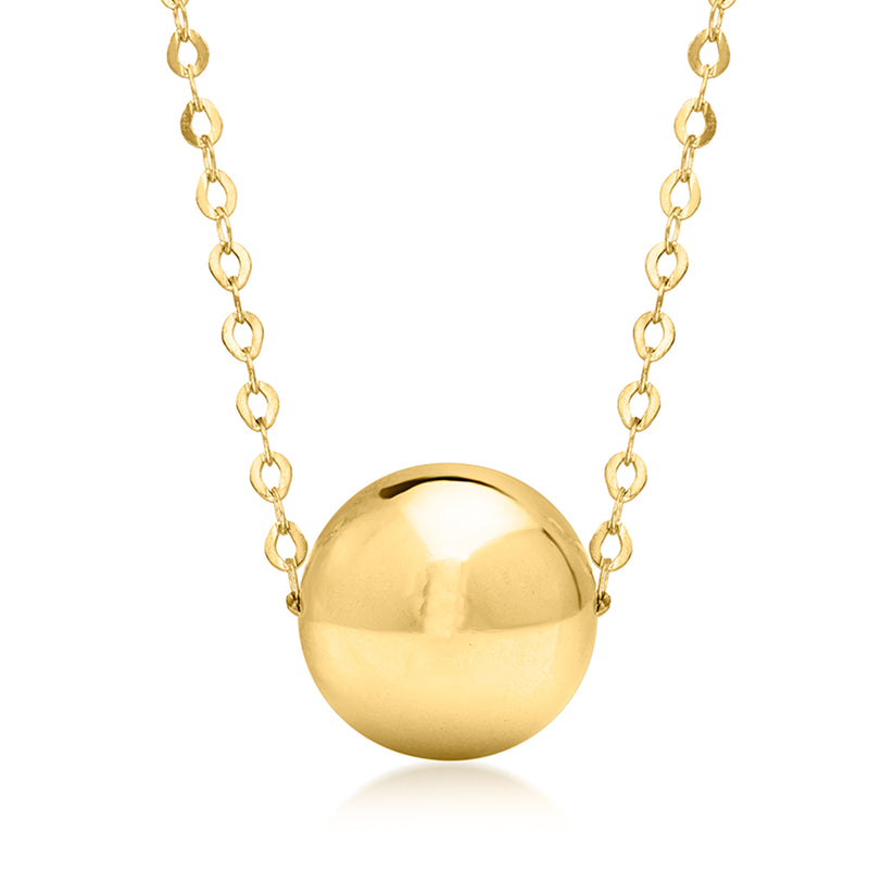 Italian 14kt yellow gold bead necklace with round polished bead pendant