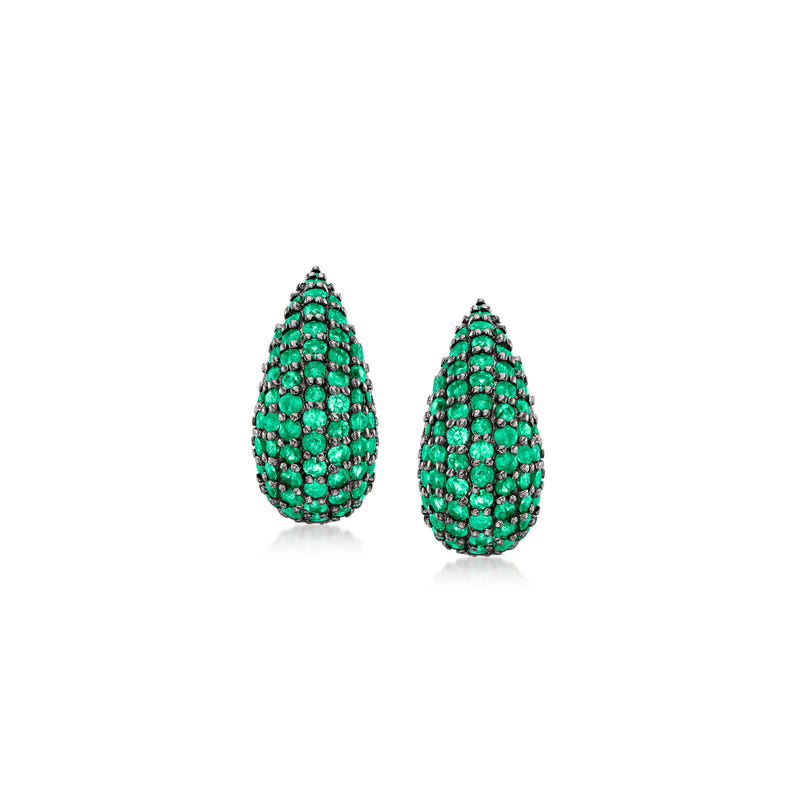 Emerald green teardrop stud earrings in sterling silver, full teardrop cluster