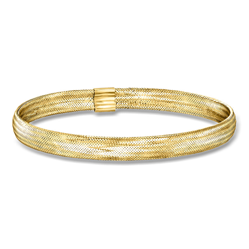 14kt yellow gold mesh stretch bracelet with center bar clasp