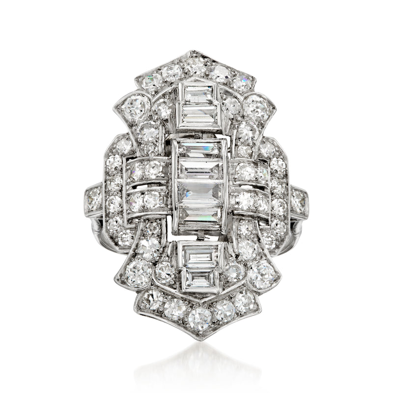 Platinum diamond cocktail ring with rectangular center and pave halo
