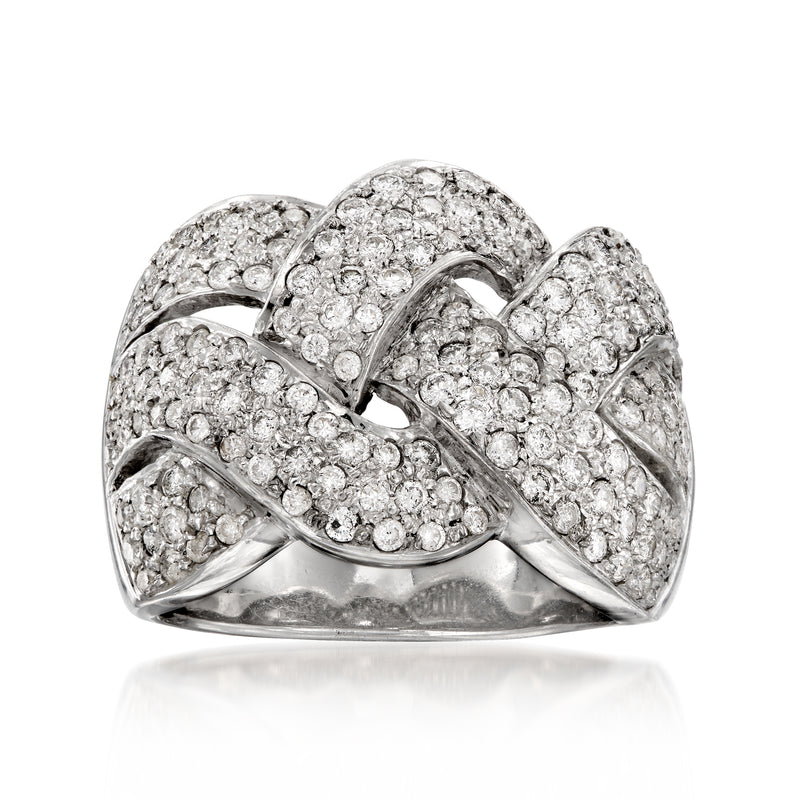 Diamond weave ring in 18k white gold with sparkling round stones