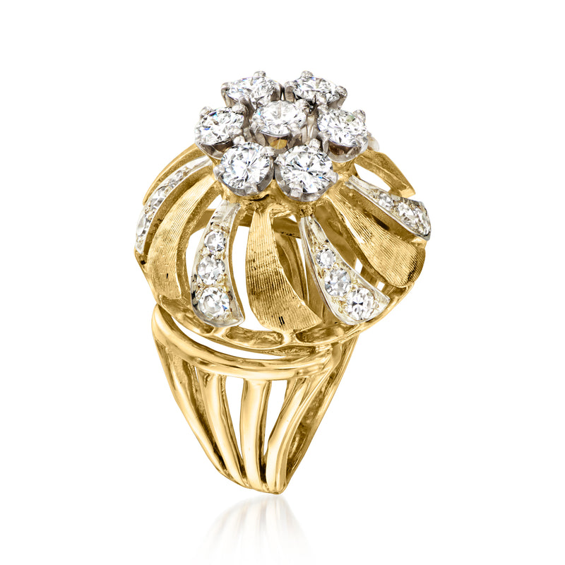 18kt yellow gold diamond cocktail ring with clustered flower swirl design