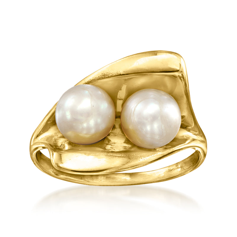 Vintage cultured pearl ring in 18kt yellow gold with two large round pearls