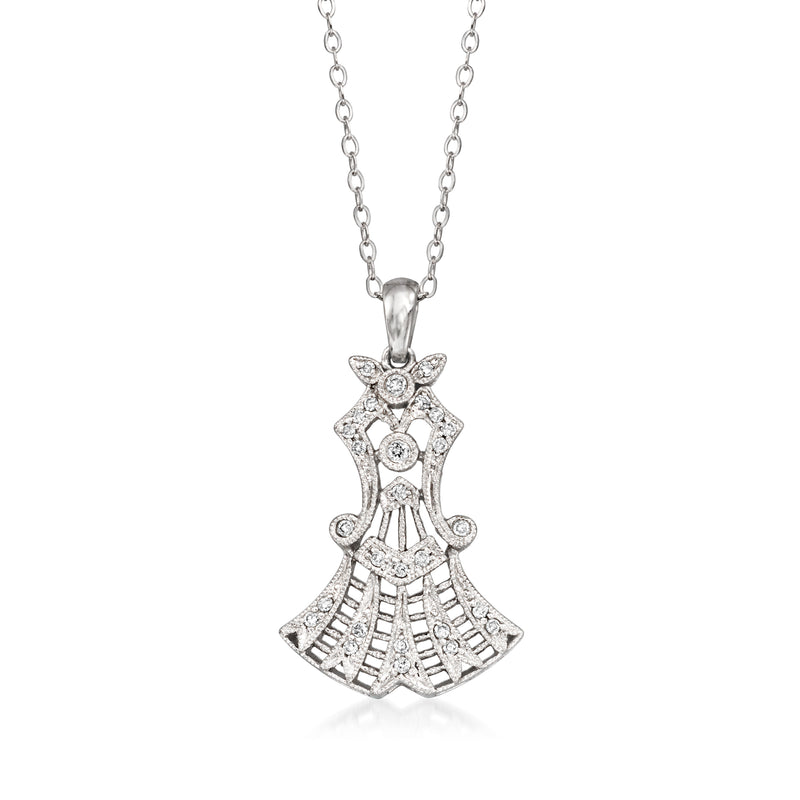 14kt white gold diamond fancy pendant necklace with tiered dress-shaped design