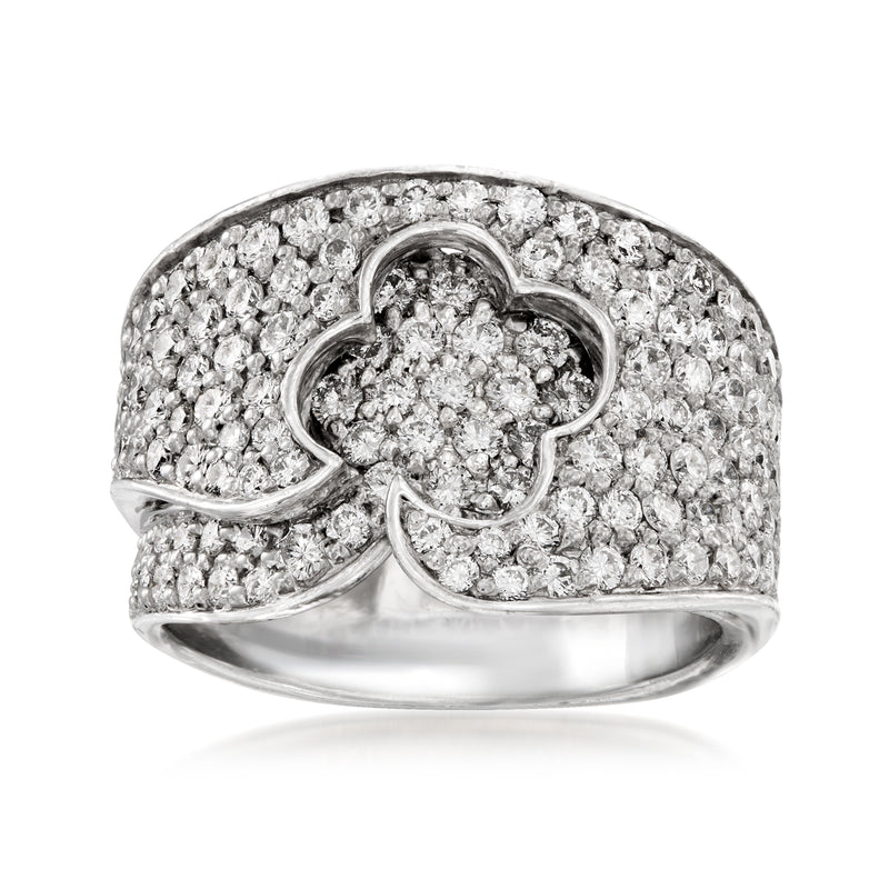 Vintage diamond flower ring in white gold, size 6.5