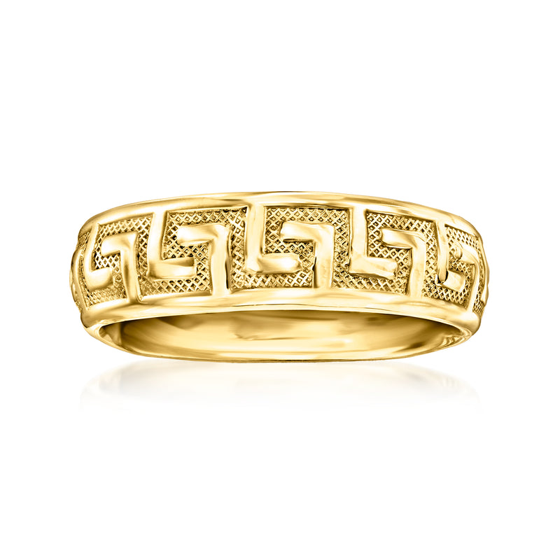 Italian 14kt yellow gold ring with raised Greek key pattern across band