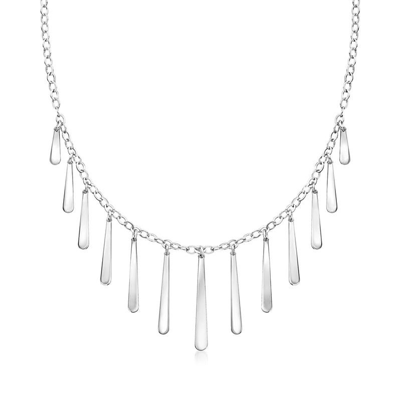 Sterling silver multi-teardrop fringe necklace with dangling elongated drops