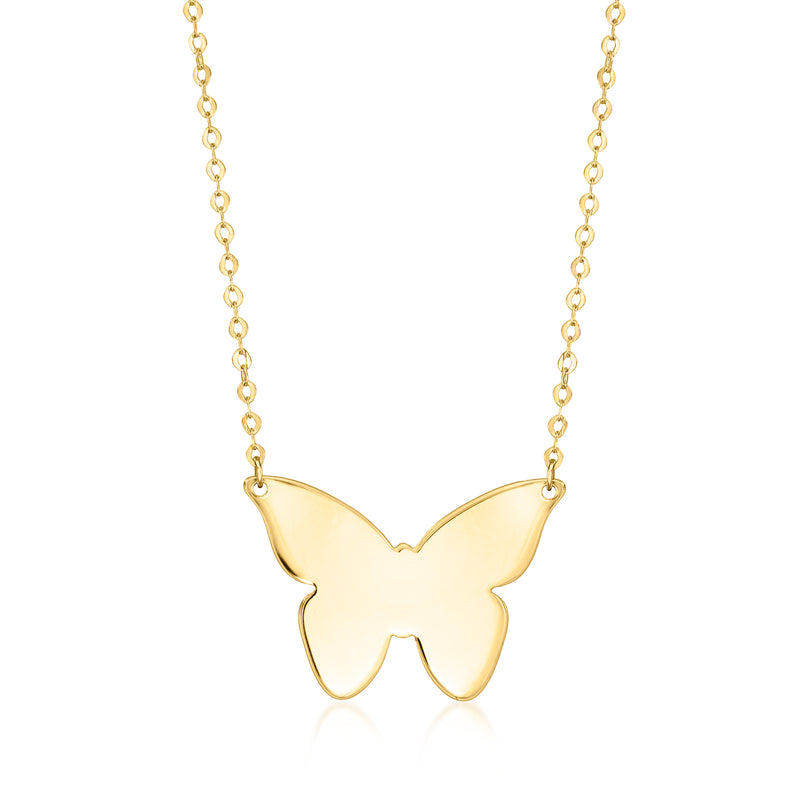 14kt yellow gold butterfly pendant necklace with beaded chain