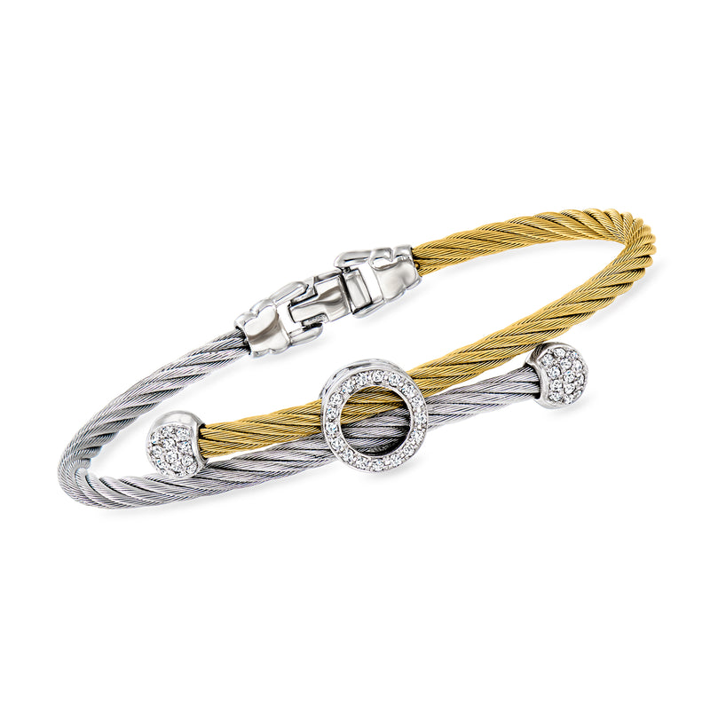 Diamond circle bypass bracelet with braided yellow and gray metal links