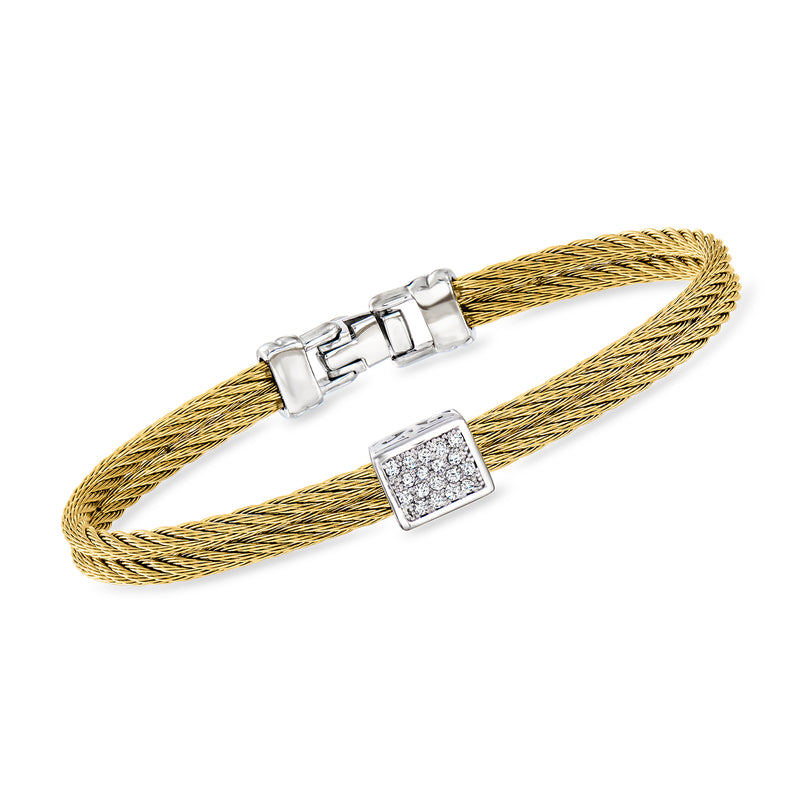 Gold-tone cable bracelet with square diamond station and white metal clasp
