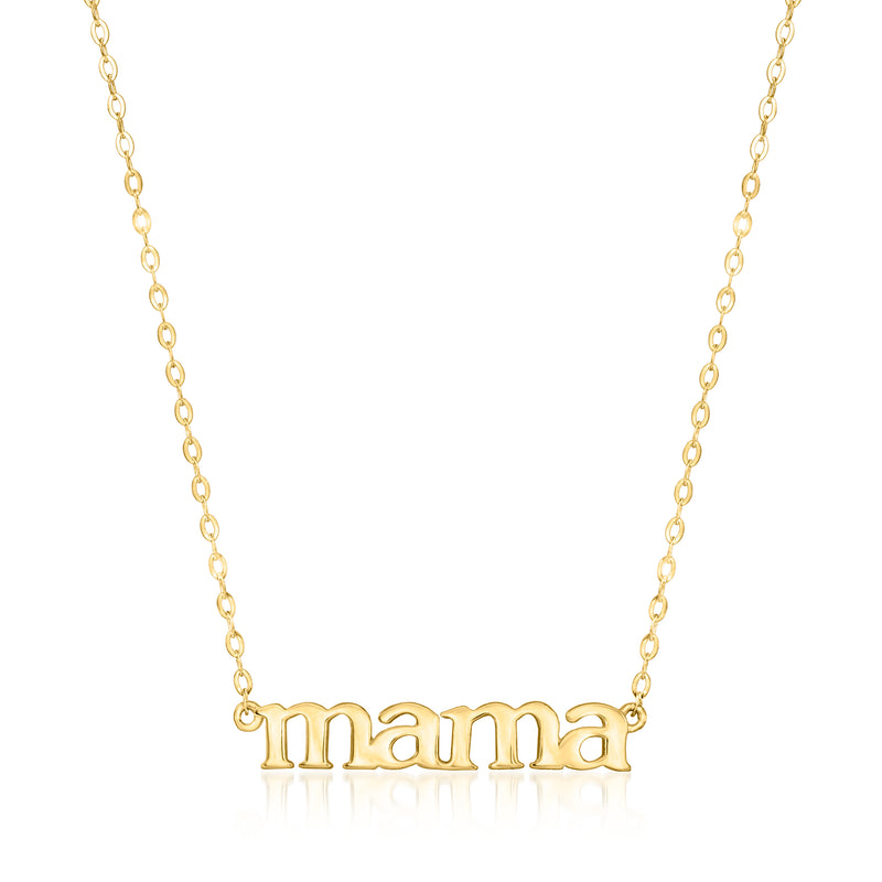 14kt yellow gold mama pendant necklace with cursive name charm