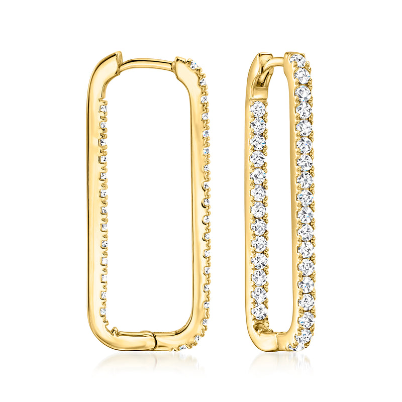 Gold-tone paper clip link hoop earrings with white topaz stones
