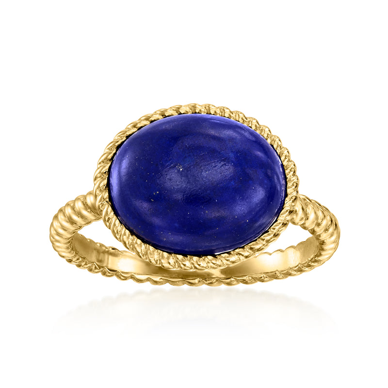 Lapis oval gemstone ring in gold-tone over sterling with twisted band
