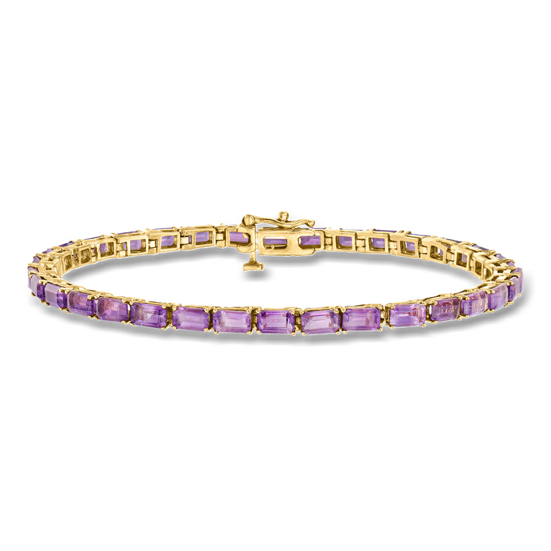 14kt yellow gold amethyst tennis bracelet with emerald-cut purple stones