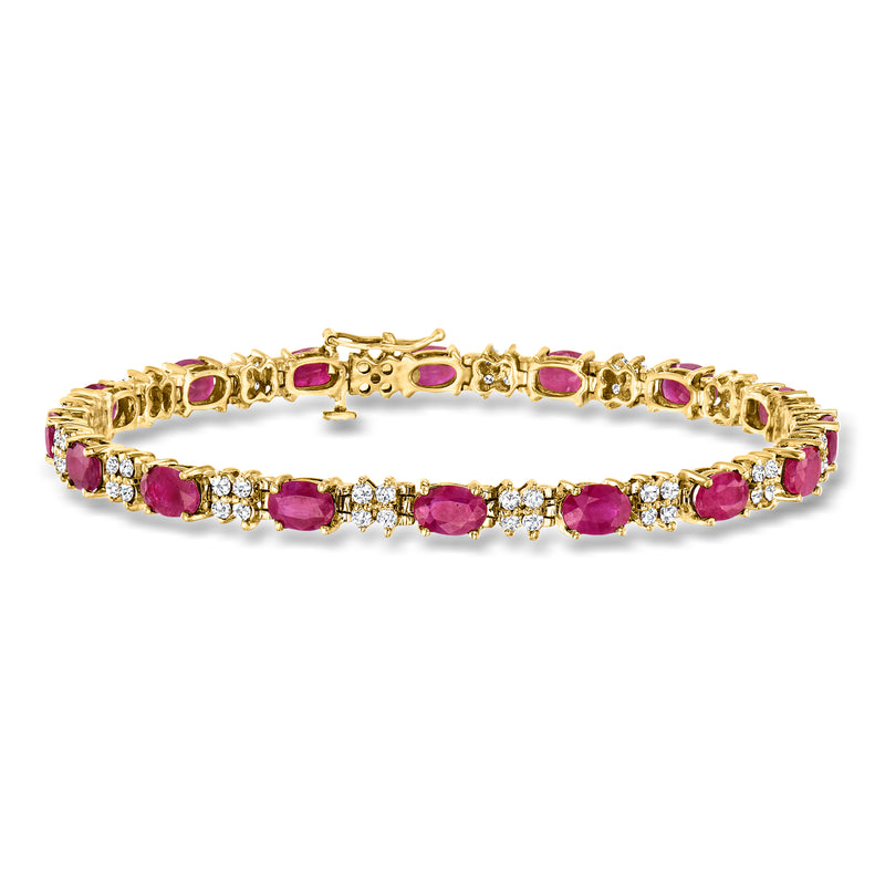 14kt yellow gold bracelet with pink rubies and diamond accents