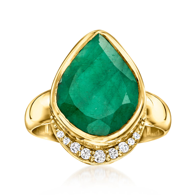 Teardrop emerald and white topaz ring in gold over sterling