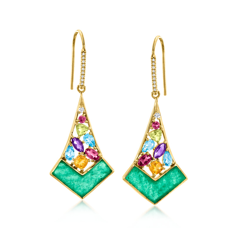 18kt gold over sterling drop earrings with multicolor gemstones and earwire hooks