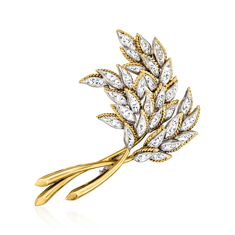 Two-tone gold diamond leaf pin with marquise stone detailing