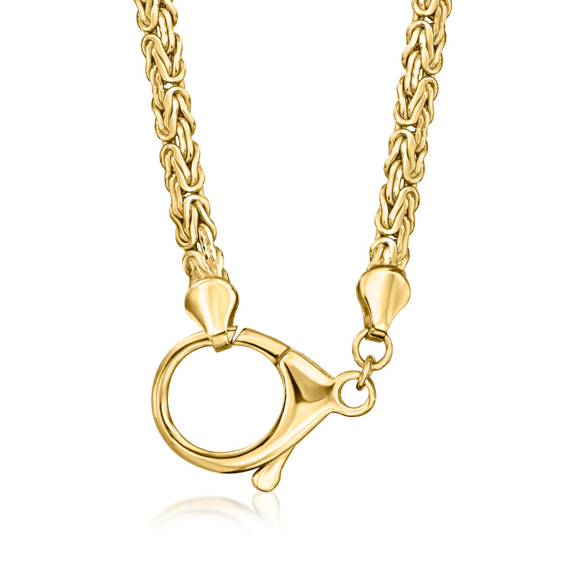 Gold-tone Byzantine-link necklace with circular clasp and lobster closure