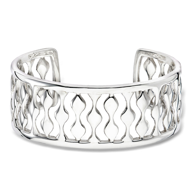 Sterling silver cuff bracelet with repeating droplet cutout pattern