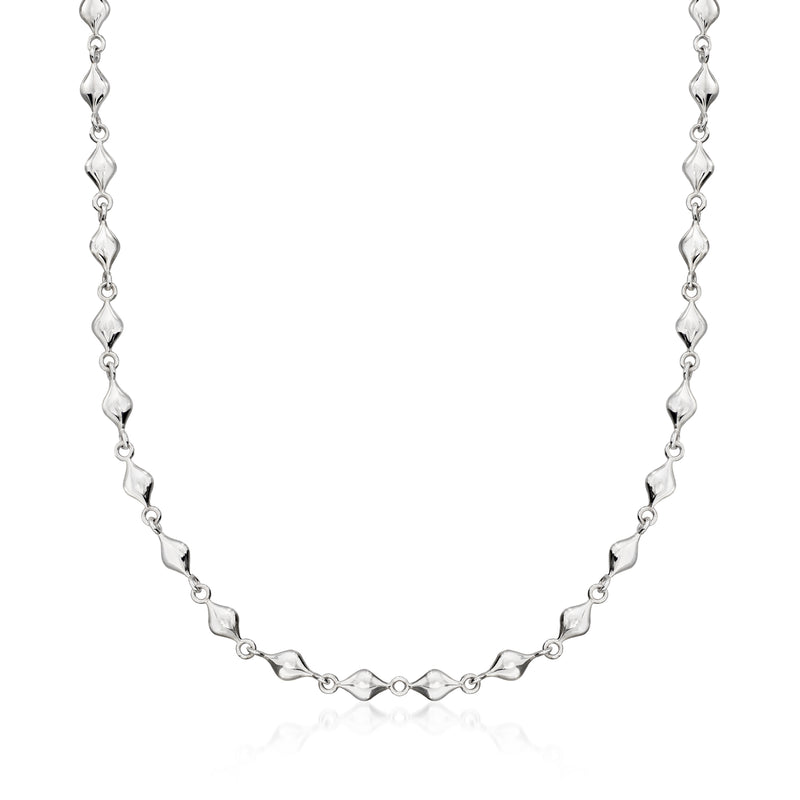 Sterling silver teardrop-link necklace chain, polished teardrop-shaped links
