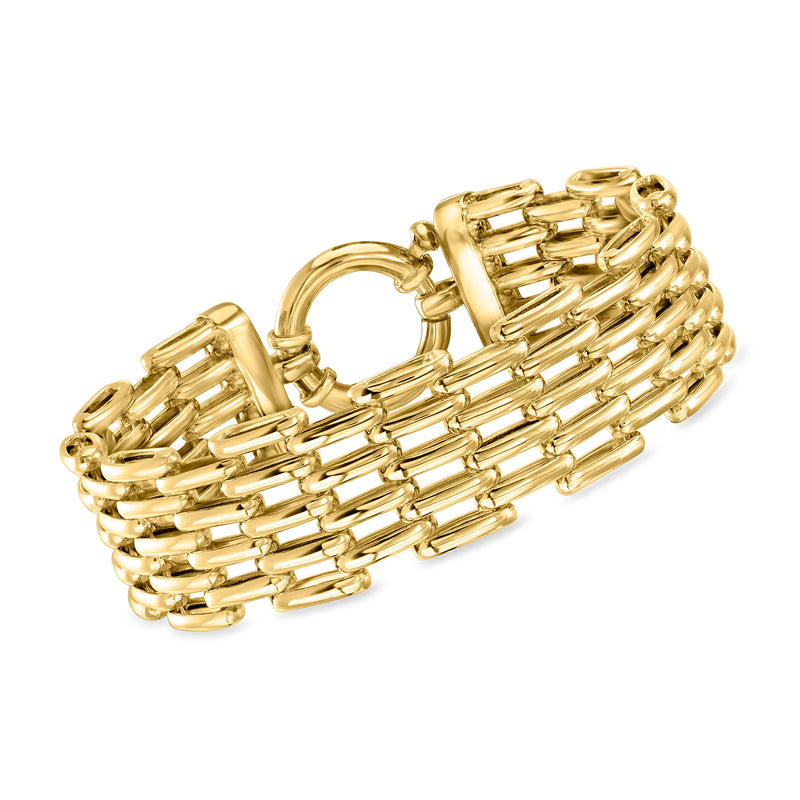 18kt gold over sterling multi-row panther-link bracelet with curved chain links