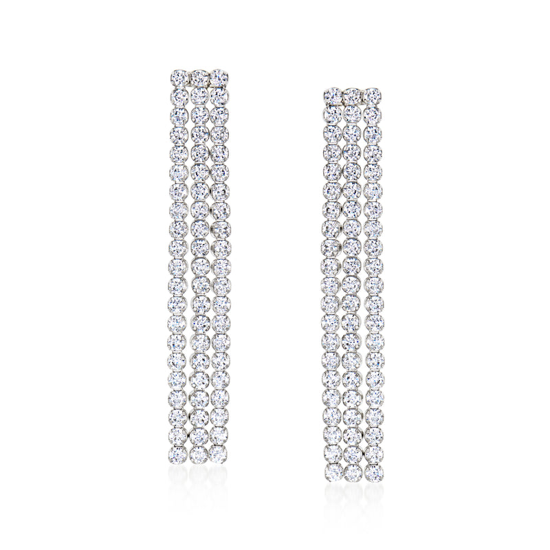 Sterling silver CZ tassel drop earrings with clear round stones, elongated row design