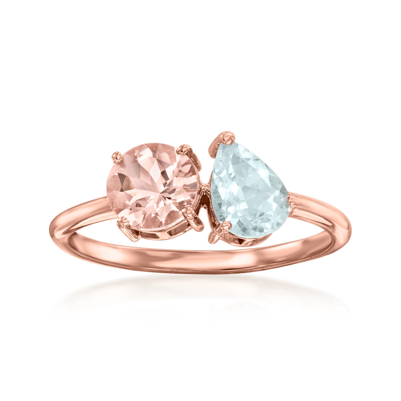 14kt rose gold toi et moi ring with pear-cut aquamarine and morganite stones