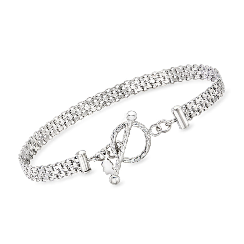 Sterling silver bismark-link toggle bracelet with bar clasp and hanging ring detail