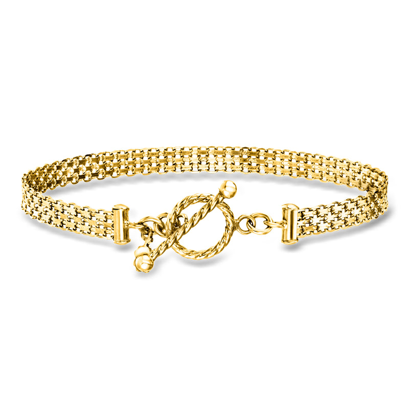 Gold over sterling bismark-link toggle bracelet with bar clasp and linked chain