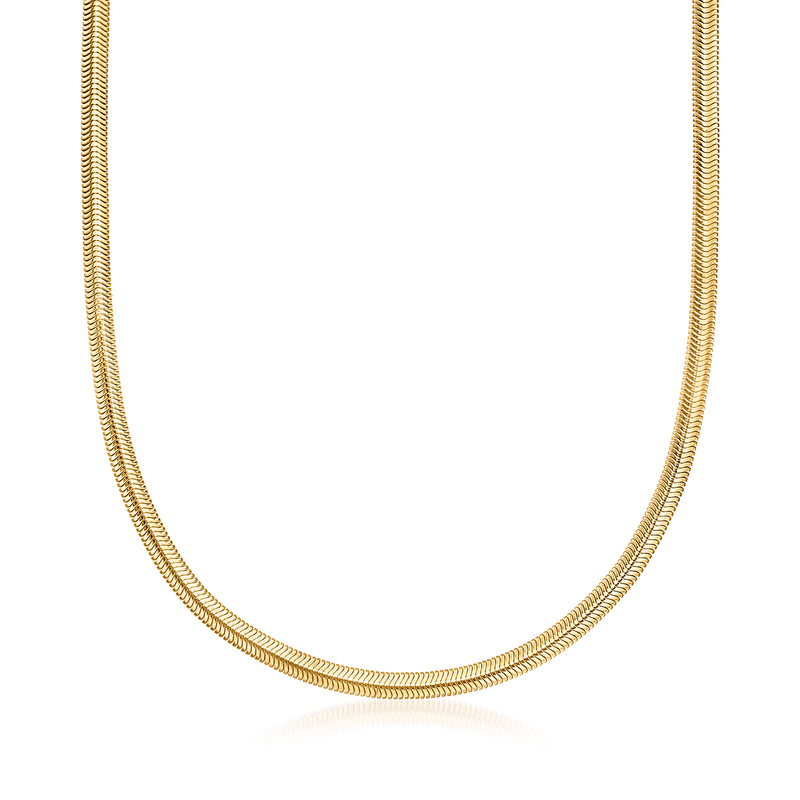 Gold-tone flat snake-chain necklace, smooth linked chain with polished finish
