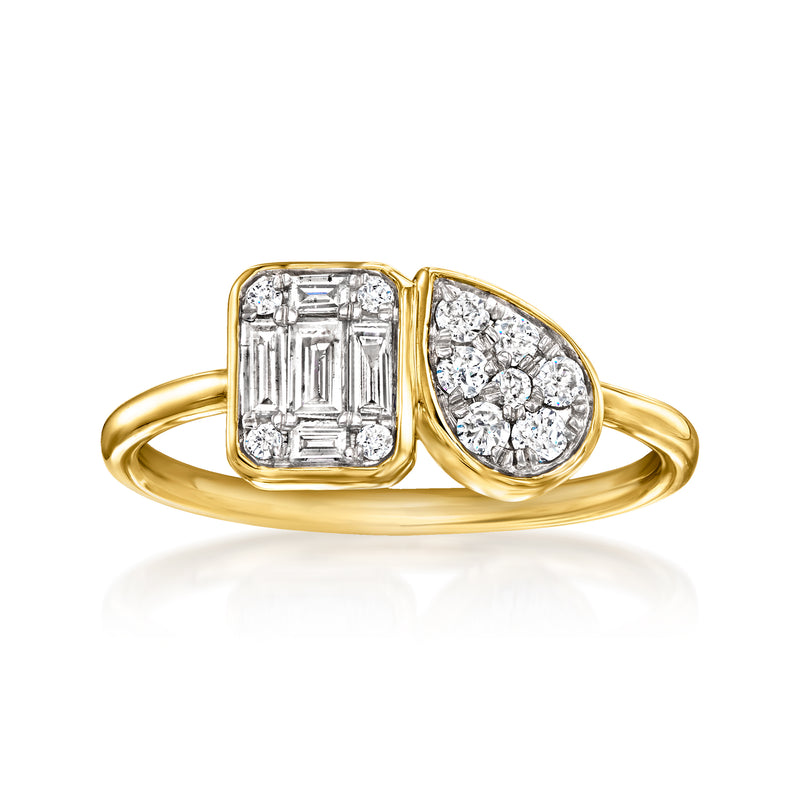 14kt yellow gold toi et moi diamond ring with emerald-cut and pear diamonds