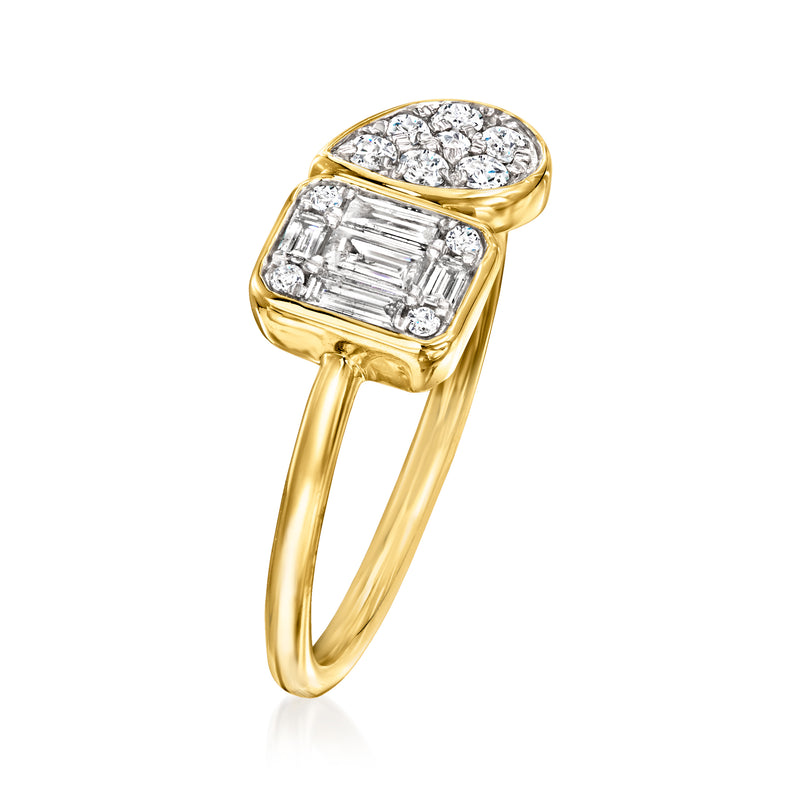 14kt yellow gold toi et moi diamond ring with pear and emerald-cut diamonds