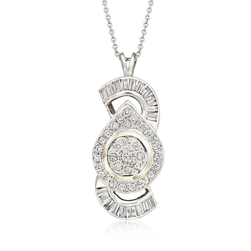 Platinum swirl diamond halo pendant necklace with faceted gemstone centerpiece
