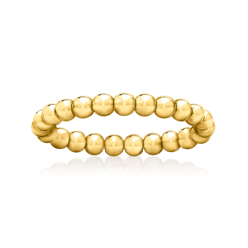 14kt yellow gold bead stretch ring with small polished ball beads