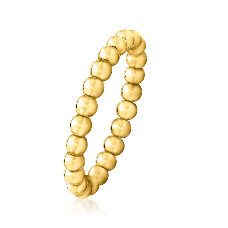 14kt yellow gold bead stretch ring, curved band of round bead links