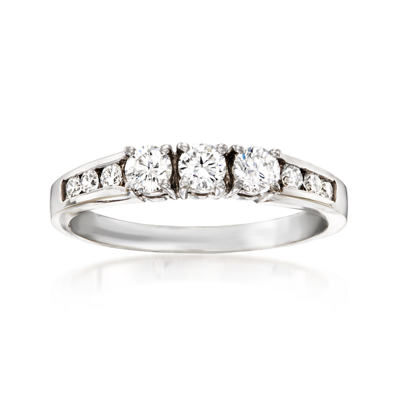 14kt white gold diamond ring with five round stones